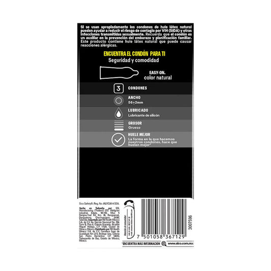 Condones Sico Safety Látex Natural 3 Piezas