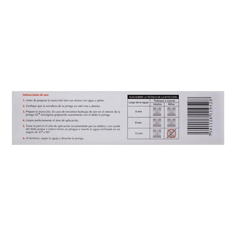Jeringas para Insulina 0.5 mL (31 G x 8 mm) 10 Piezas | DL®