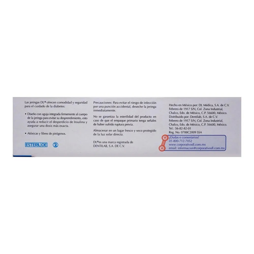 Jeringas para Insulina 0.5 mL (31 G x 8 mm) 10 Piezas | DL®