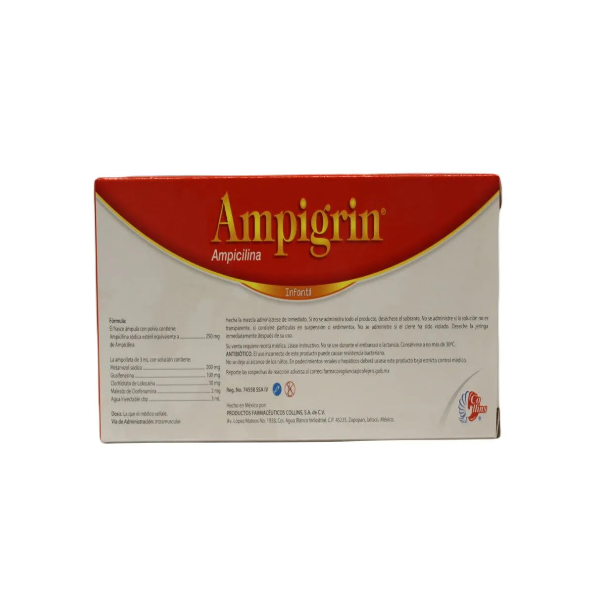 Ampigrin Infantil, Ampicilina Combinada 3 mL Solución Inyectable 3 Ámpulas