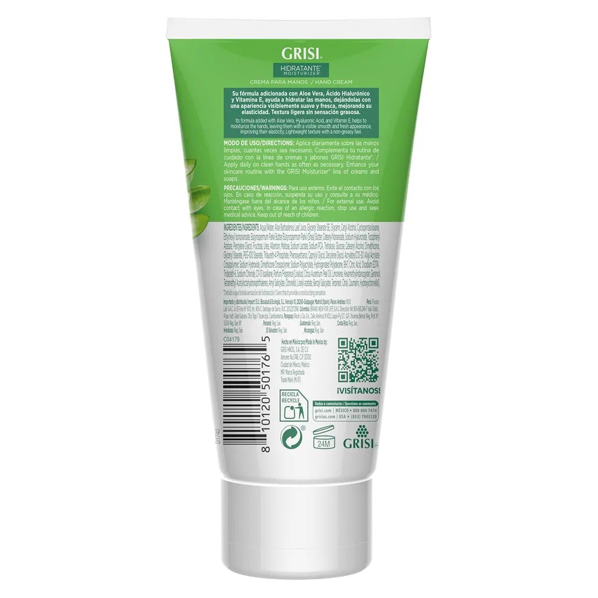 Crema para Manos Aloe Vera, Ácido Hialurónico y Vitamina E 80 ml | Grisi®