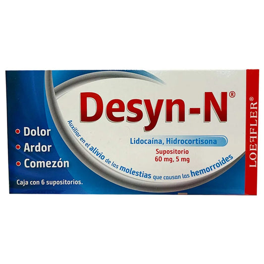 Desyn-N®, Lidocaína 60 mg, Hidrocortisona 5 mg, 6 Supositorios | Loeffler®