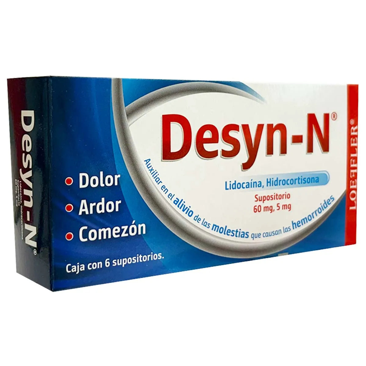 Desyn-N®, Lidocaína 60 mg, Hidrocortisona 5 mg, 6 Supositorios | Loeffler®