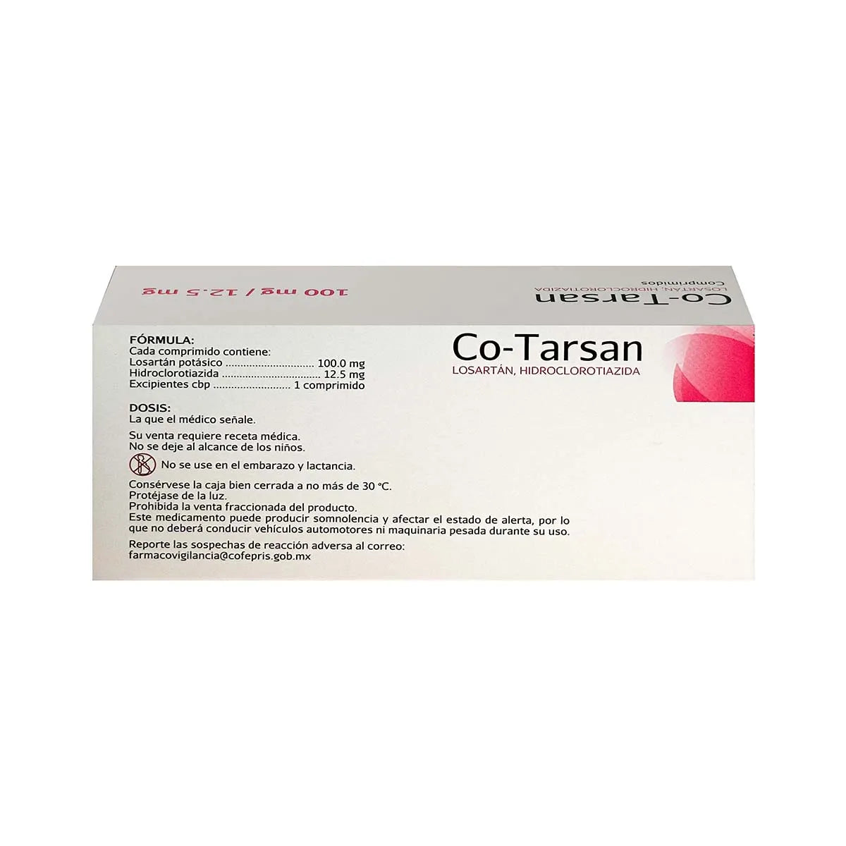 Co-Tarsan®, Losartán 100 mg, Hidroclorotiazida 12.5 mg 15 Comprimidos | Maver®