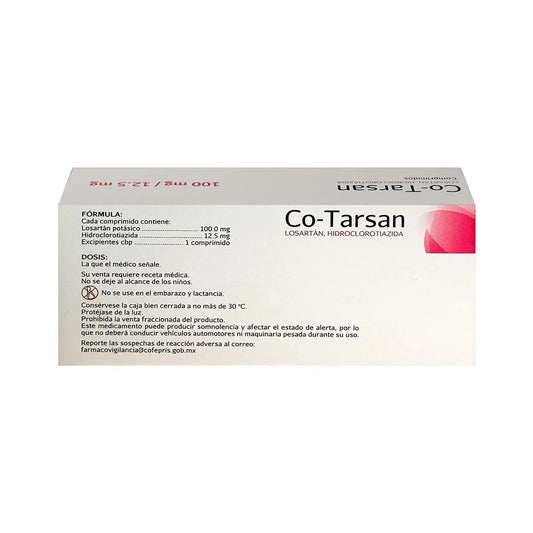 Co-Tarsan®, Losartán 100 mg, Hidroclorotiazida 12.5 mg 15 Comprimidos | Maver®