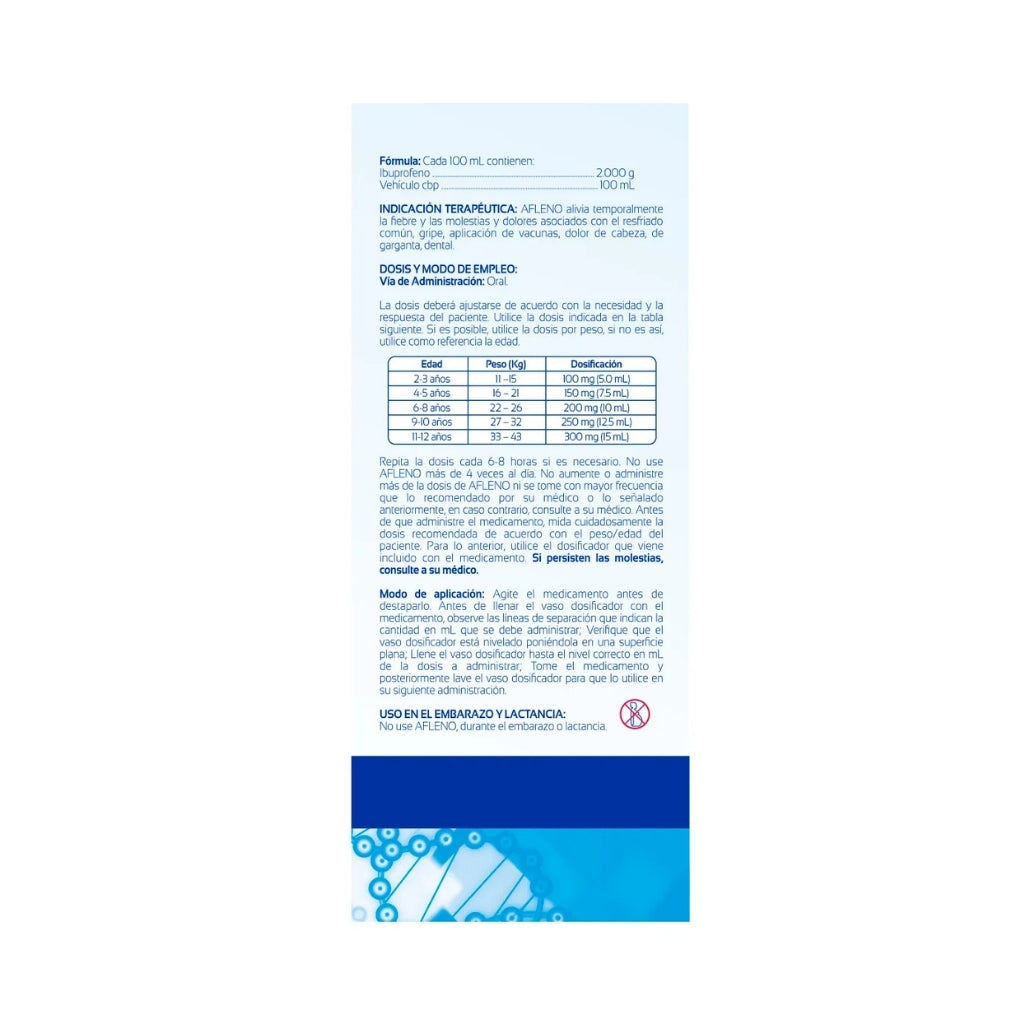 Afleno®, Ibuprofeno 100 mg/5 mL 120 mL Suspensión Infantil | Bruluagsa®