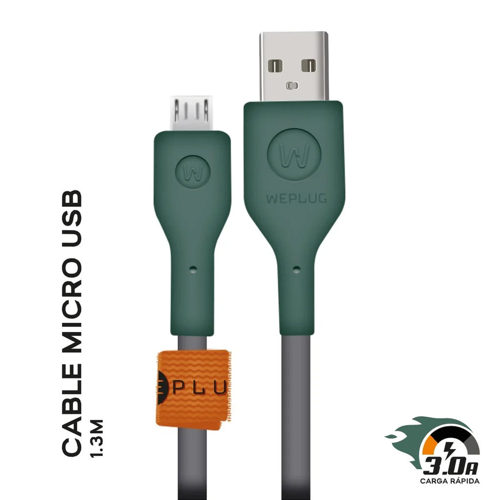 Cable de Carga Rápida We Plug 1.3m Micro USB a USB 3.0a