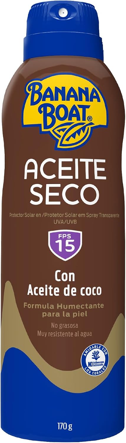 Banana Boat Aceite Seco FPS 15 Protector Solar en Spray Transparente 170 g