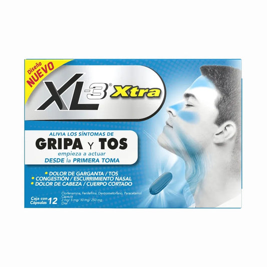XL-3® Xtra, Clorfenamina, Fenilefrina, Dextrometorfano y Paracetamol 12 Cápsulas | Genomma Lab®