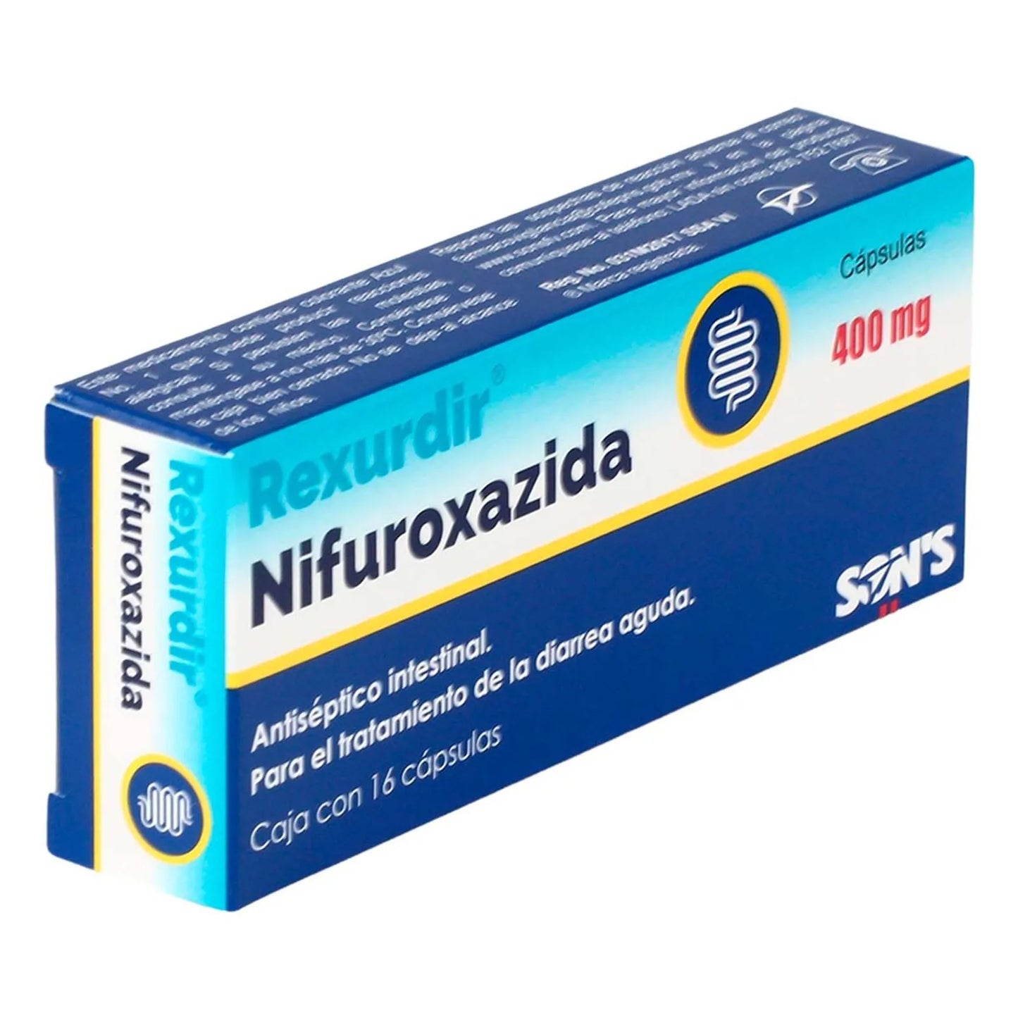 Rexurdir® Nifuroxazida 400 mg Caja con 16 Cápsulas | Son's®