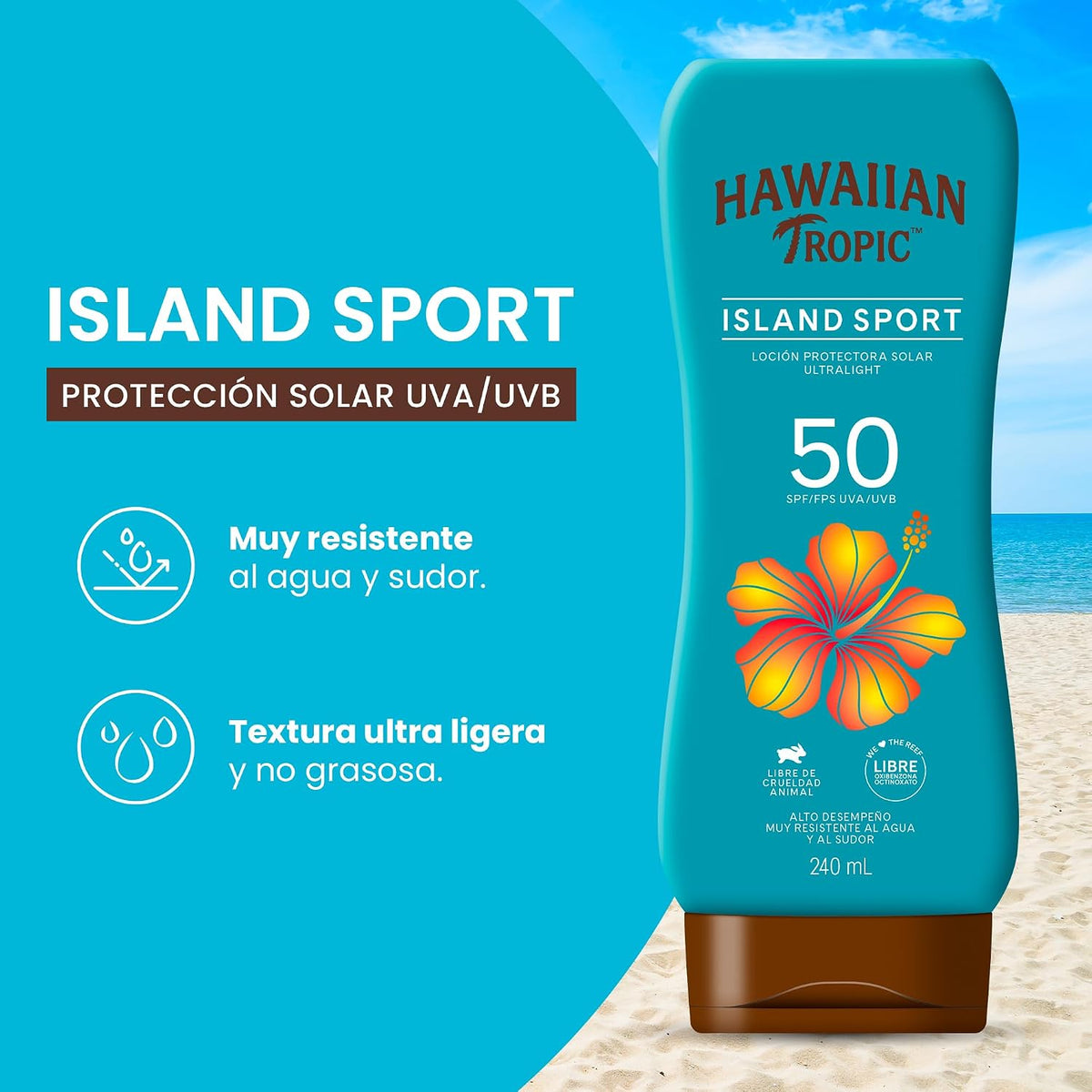 Hawaiian Tropic Island Sport FPS 50 Loción Protectora Solar Ultralight 240 mL