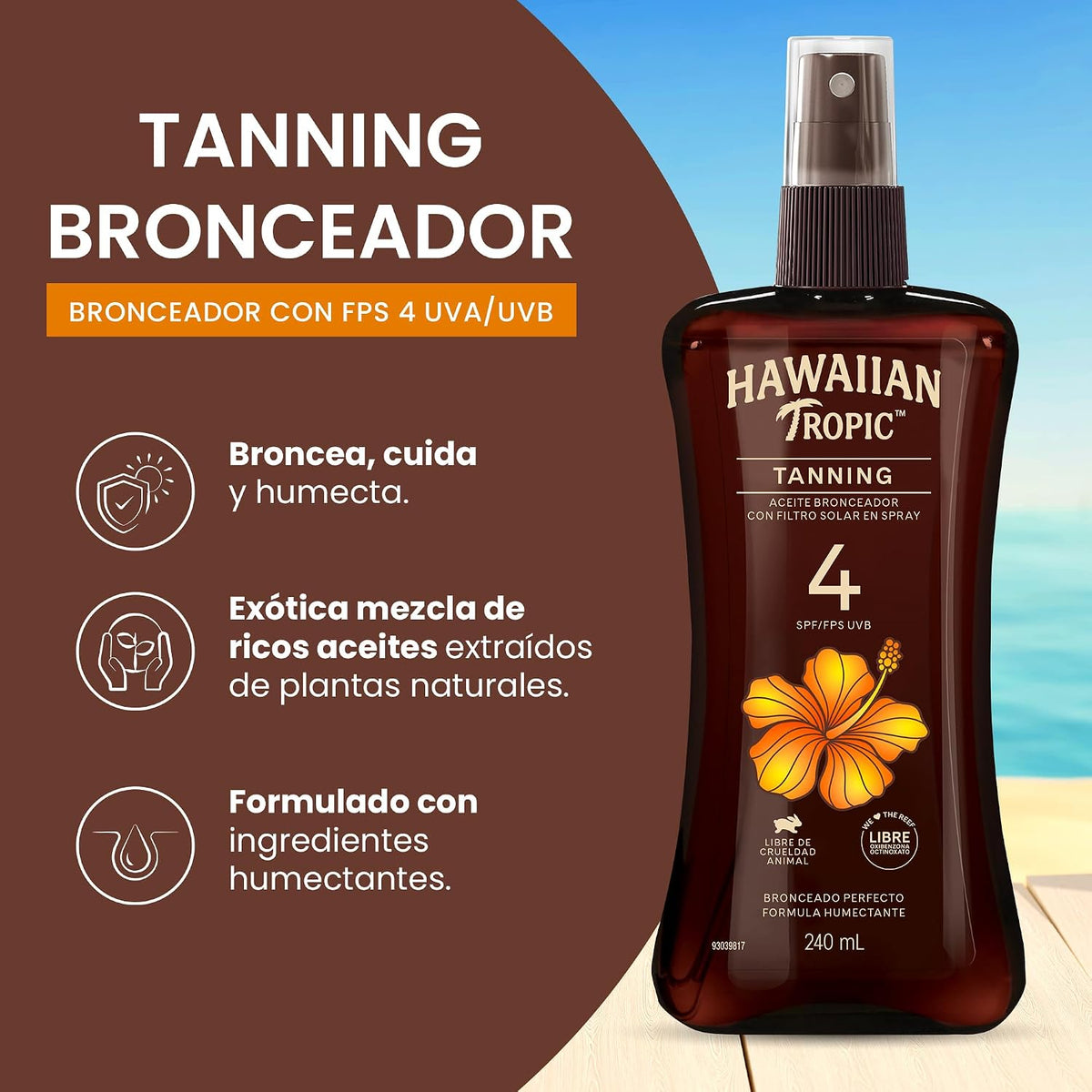 Hawaiian Tropic Tanning FPS 4 Aceite Bronceador con Filtro Solar en Spray 240 mL