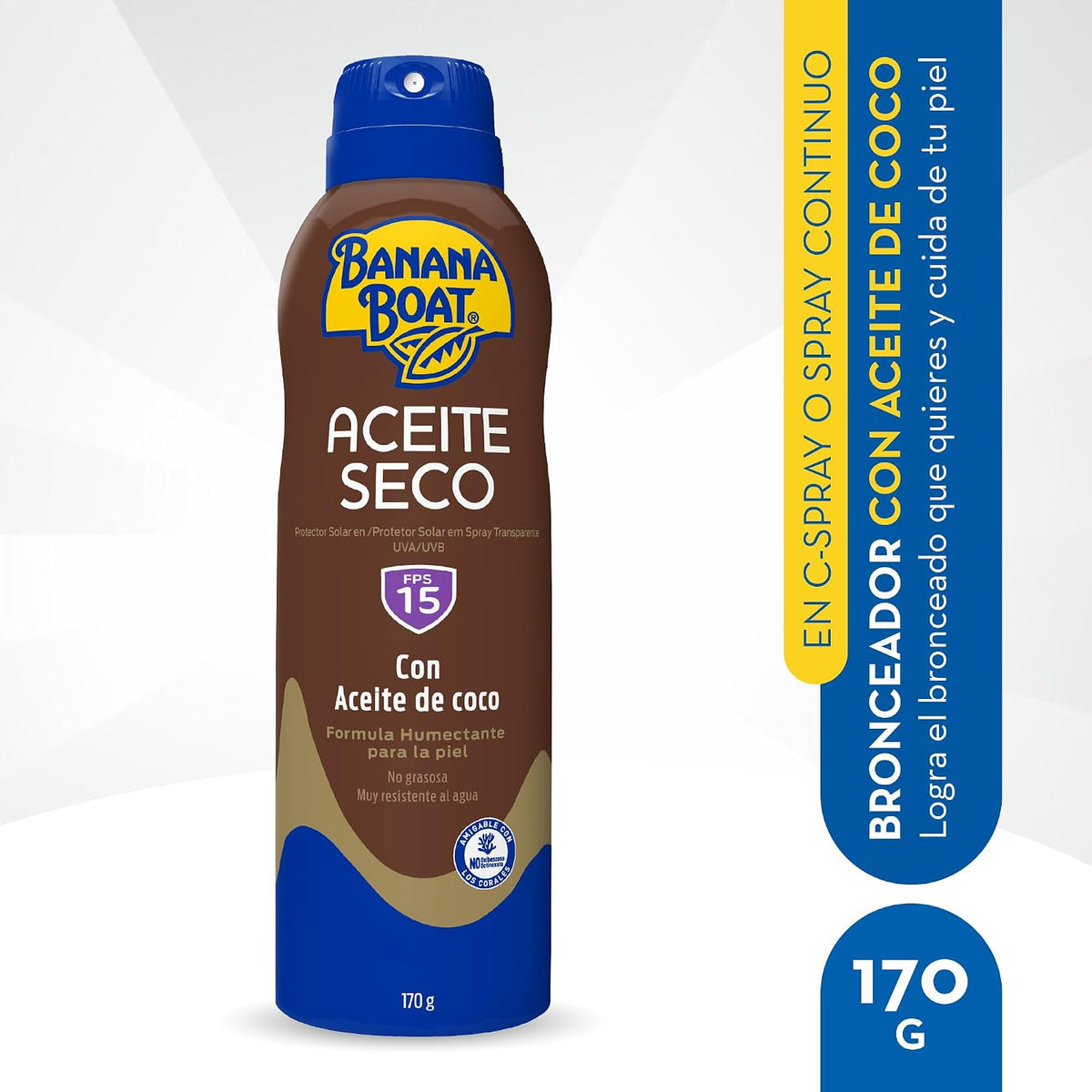 Banana Boat Aceite Seco FPS 15 Protector Solar en Spray Transparente 170 g