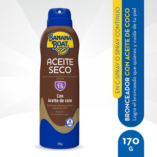 Banana Boat Aceite Seco FPS 15 Protector Solar en Spray Transparente 170 g