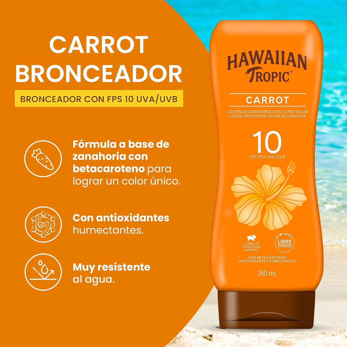 Hawaiian Tropic Carrot FPS 10 Loción Bronceadora con Filtro Solar 240 mL