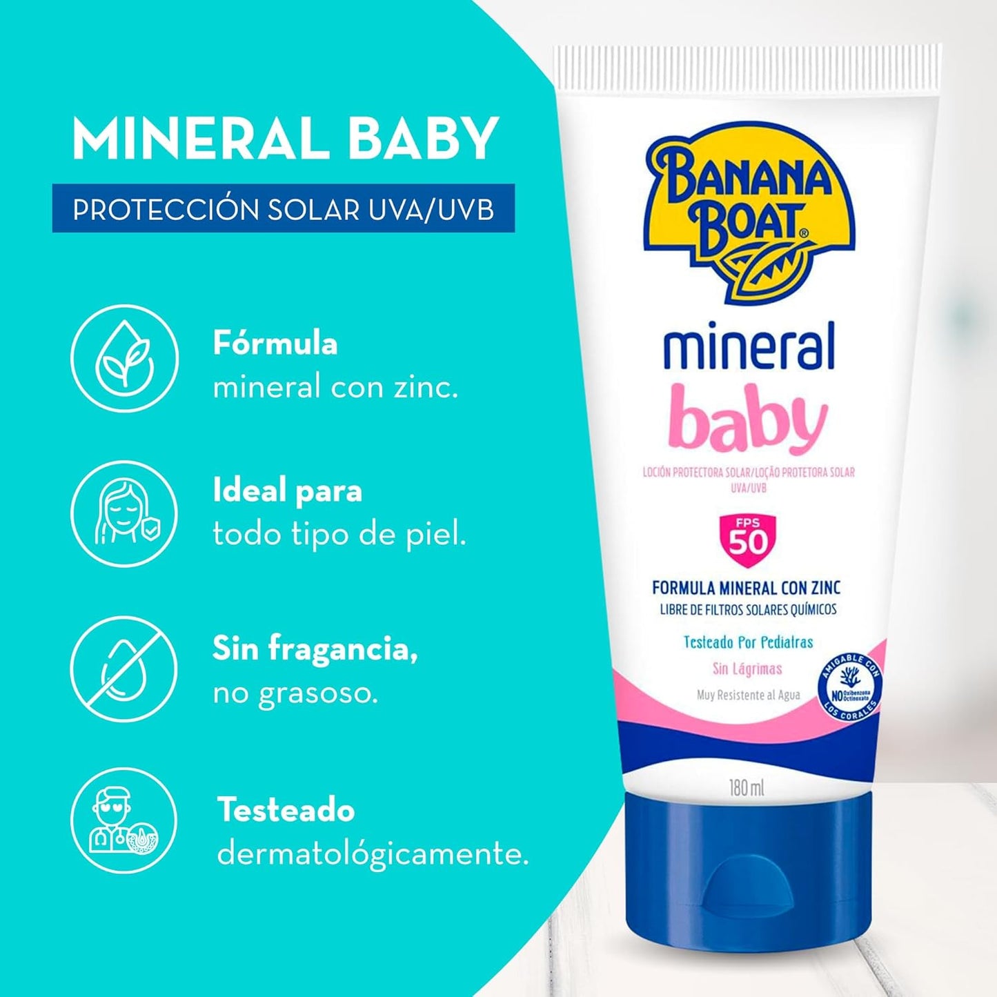 Protector Solar Banana Boat Mineral Baby FPS 50 Loción 180 mL