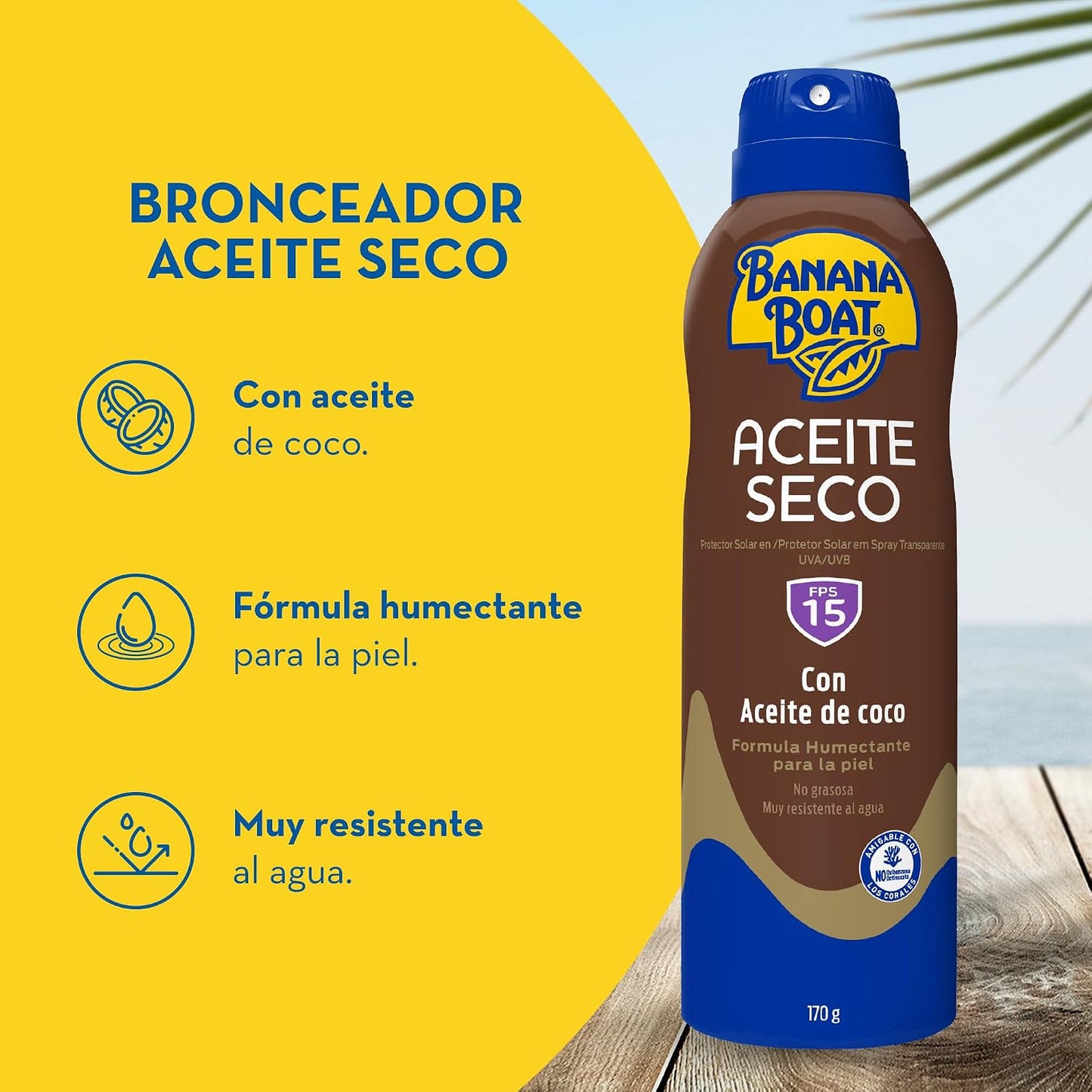 Banana Boat Aceite Seco FPS 15 Protector Solar en Spray Transparente 170 g