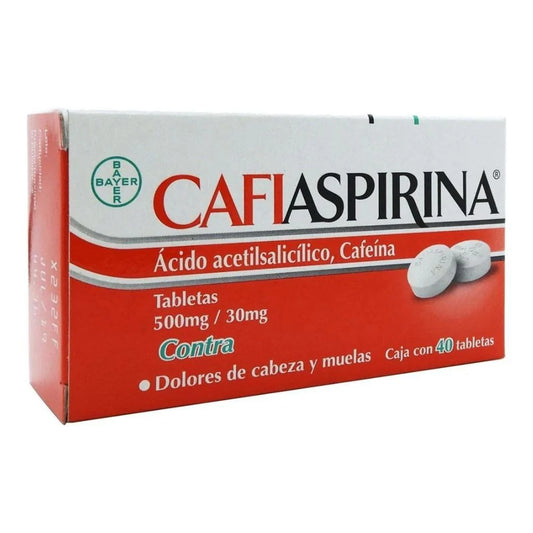Cafiaspirina®, Ácido Acetilsalicílico 500 mg, Cafeína 30 mg 40 Tabletas | Bayer®