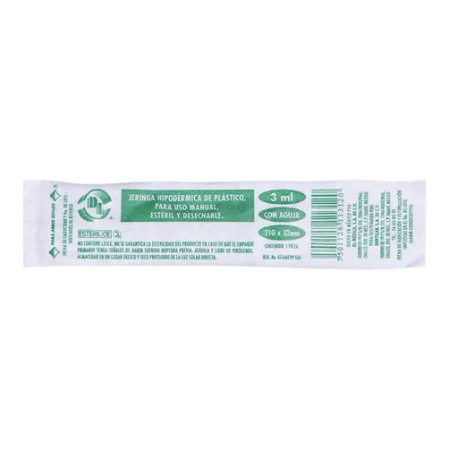 Jeringa Desechable Verde 3 mL (21 G X 32 mm) | DL®