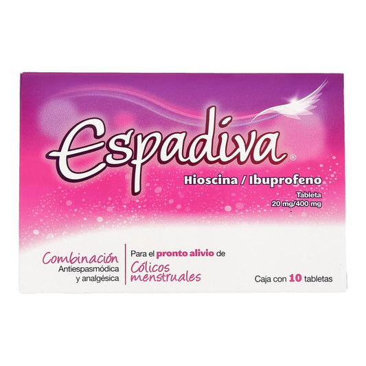 Espadiva®, Hioscina 20 mg, Ibuprofeno 400 mg 10 Tabletas | Apotex®