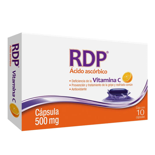 Ácido Ascórbico, RDP 500 mg 10 Cápsulas
