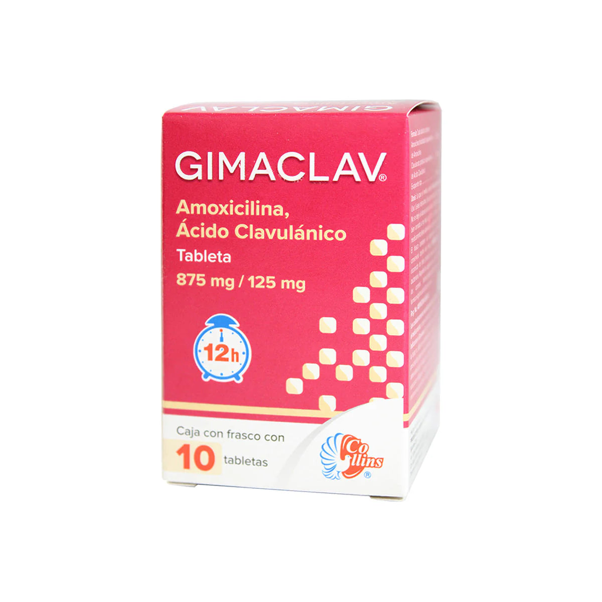 Gimaclav, Amoxicilina 875 mg, Ácido Clavulánico 125 mg, 10 Tabletas