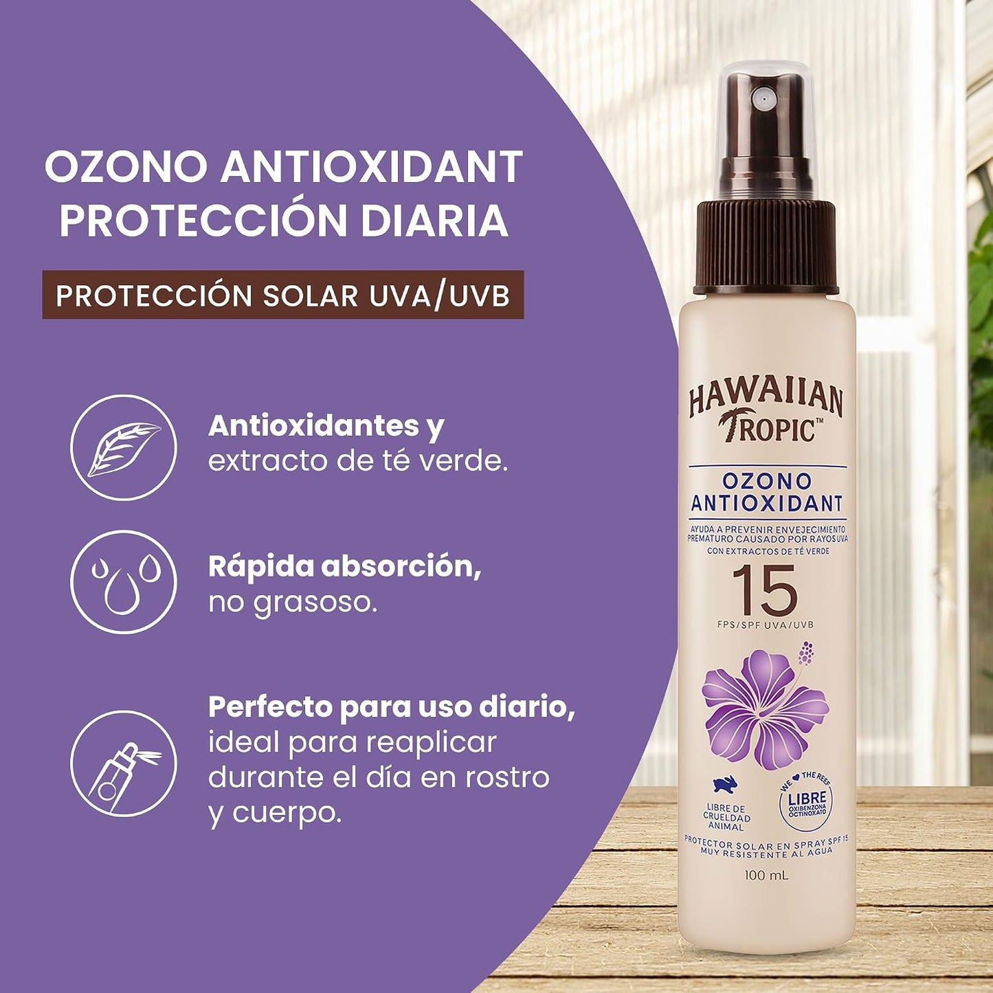 Hawaiian Tropic Ozono Antioxidant FPS 15 Protector Solar en Spray 100 mL