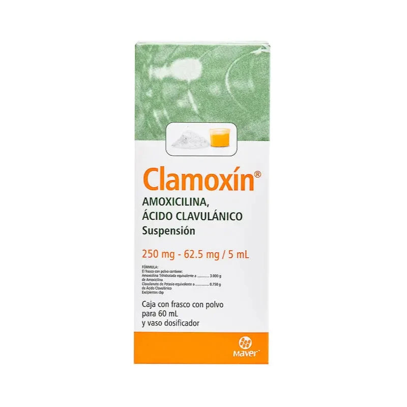 Clamoxin, Amoxicilina 250 mg, Ácido Clavulánico 62.5 mg, 60 ml Suspensión