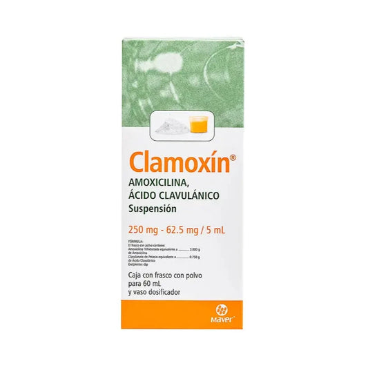 Clamoxin, Amoxicilina 250 mg, Ácido Clavulánico 62.5 mg, 60 ml Suspensión