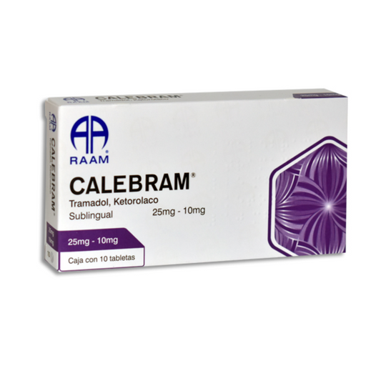 Calebram, Tramadol 25 mg Ketorolaco 10 mg, 10 Tabletas Sublinguales