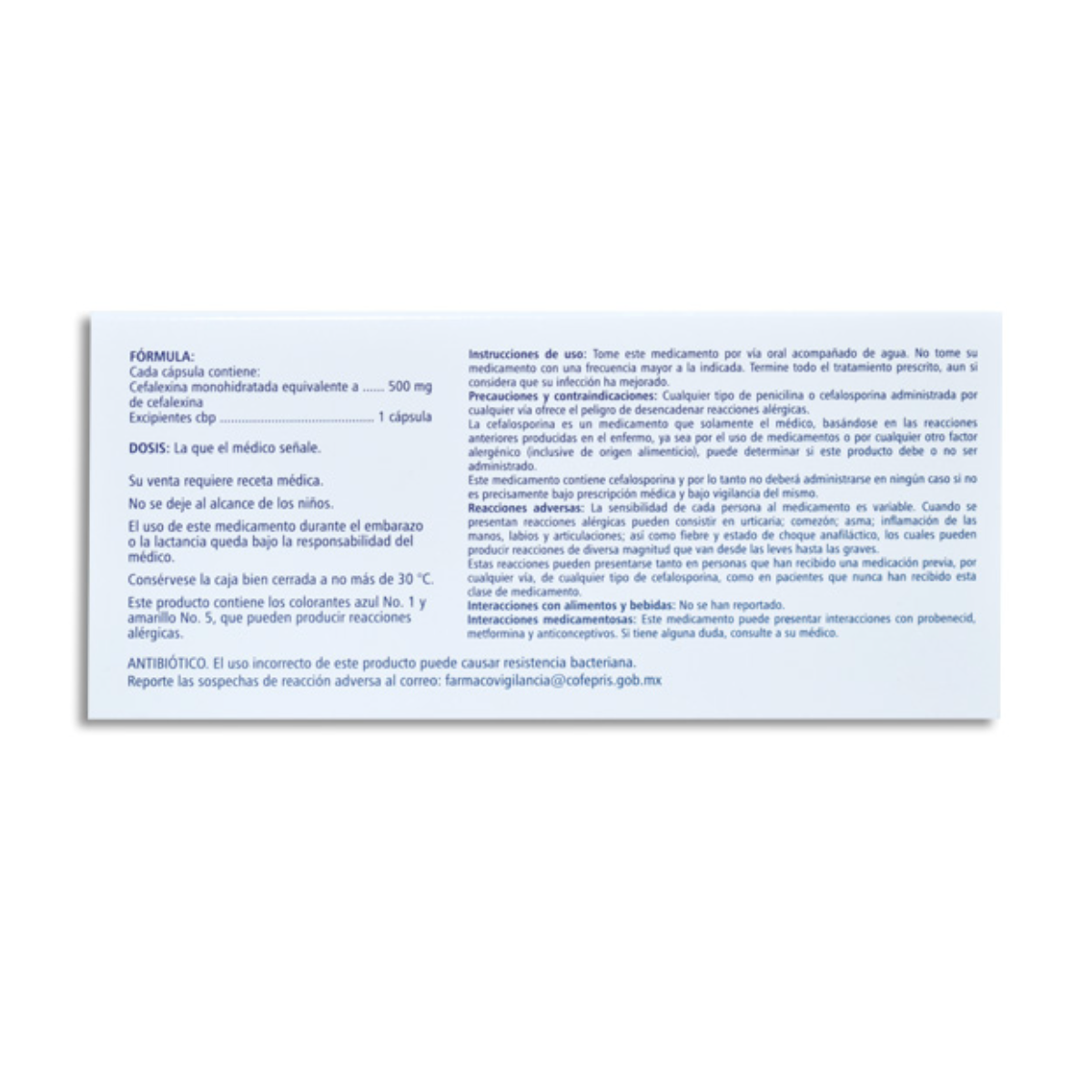 Cefalver, Cefalexina 500 mg 20 Cápsulas