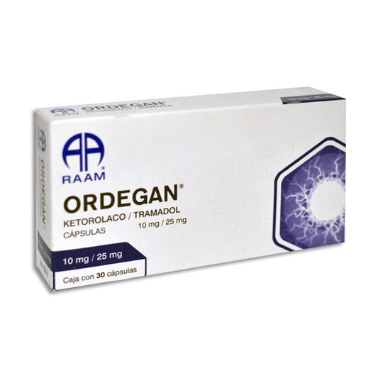 Ordegan, Ketorolaco 10 mg, Tramadol 25 mg, 10 Tabletas