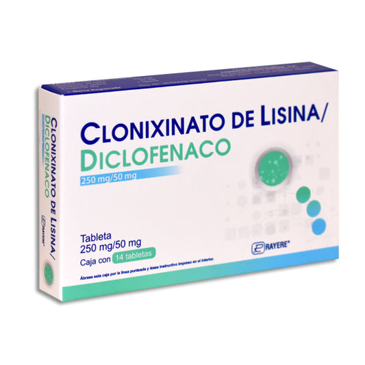 Clonixinato de Lisina, Diclofenaco 250 mg, 50 mg con 14 tabletas | Rayere®