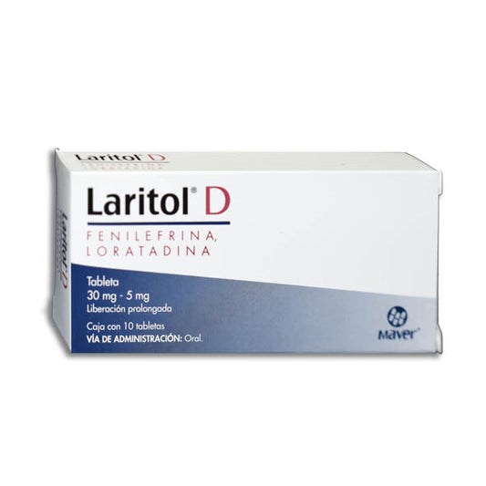 Laritol D, Loratadina 5 mg, Fenilefrina 30 mg, 10 Grageas