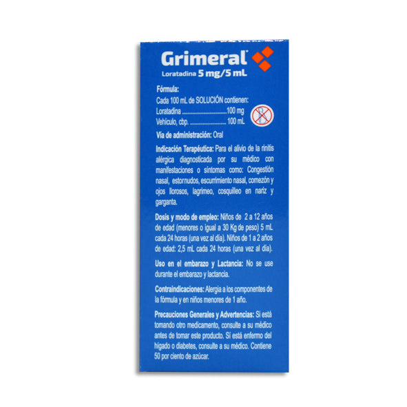 Grimeral®, Loratadina 5 mg / 5 mL  Solución 30 mL