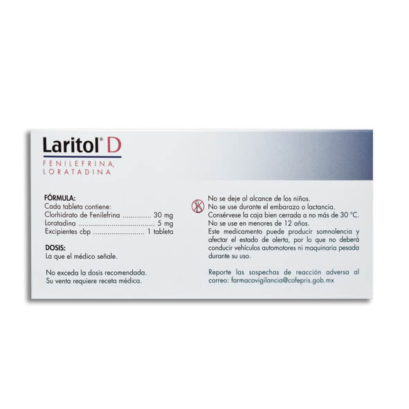 Laritol D, Loratadina 5 mg, Fenilefrina 30 mg, 10 Grageas