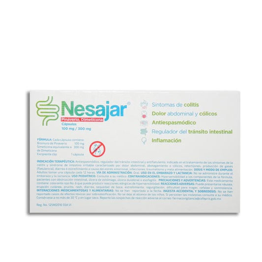 Nesajar®, Bromuro de Pinaverio 100 mg, Dimeticona 300 mg 16 Cápsulas | Gel Pharma®
