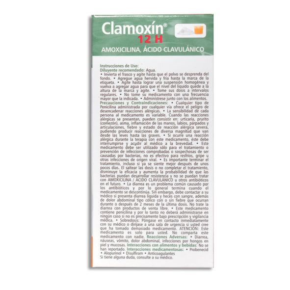 Clamoxin® 12H Junior, Amoxicilina 400 mg, Ácido Clavulánico 57 mg, 50 mL Suspensión | Maver®