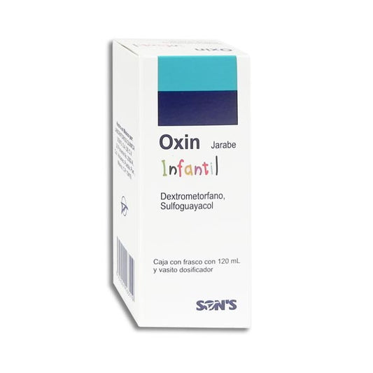 Oxin Infantil, Dextrometorfano 0.1 g, Guaifenesina 1.5 g, 120 ml Jarabe