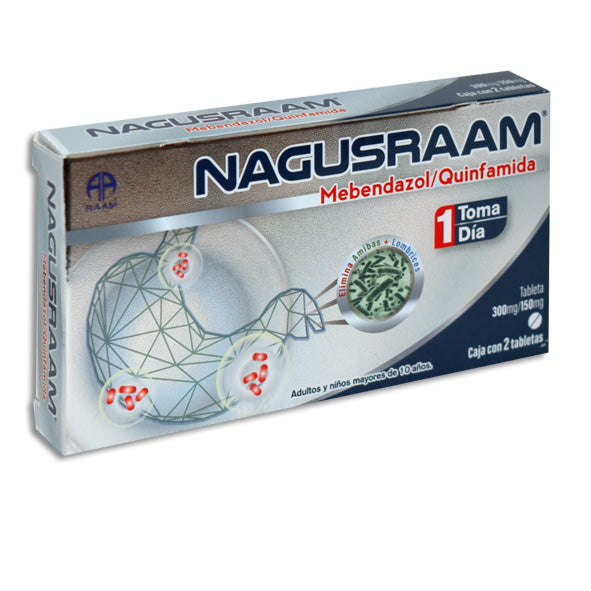 Nagusraam, Mebendazol 300 mg, Quinfamida 150 mg, 2 Tabletas | RAAM®