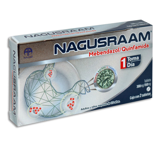 Nagusraam, Mebendazol 300 mg, Quinfamida 150 mg, 2 Tabletas | RAAM®