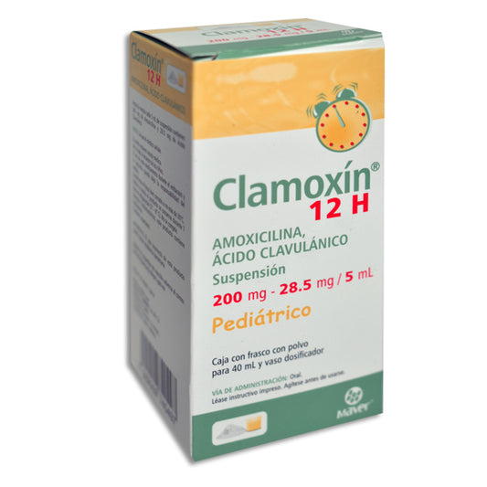 Clamoxin 12 Hrs Pediatrico, Amoxicilina, Ácido Clavulánico, 40 ml Suspensión