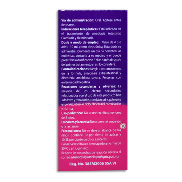 Farmiver Infantil, Quinfamida 100 mg, Albendazol 400 mg, 10 ml Suspensión