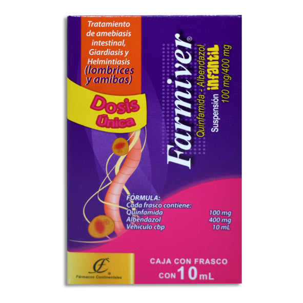 Farmiver Infantil, Quinfamida 100 mg, Albendazol 400 mg, 10 ml Suspensión