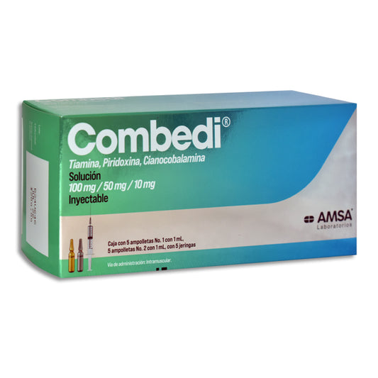 Combedi®, Tiamina, Piridoxina, Cianocobalamina, 5 Ampolletas Inyectables | AMSA®