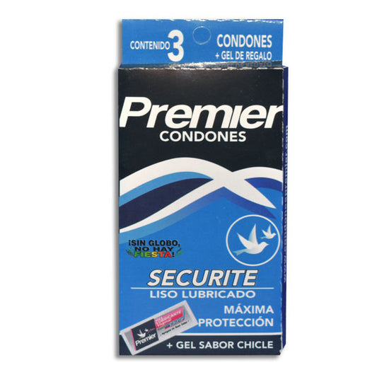 Condón Premier Securite Azul 3 Piezas + Gel Sabor Chicle