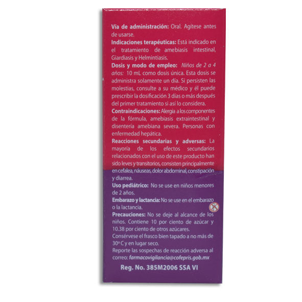 Farmiver Pediátrico, Quinfamida 100 mg, Albendazol 200 mg, 10 ml Suspensión.