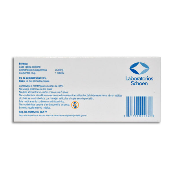 Cloropiramina 25 mg 20 Tabletas