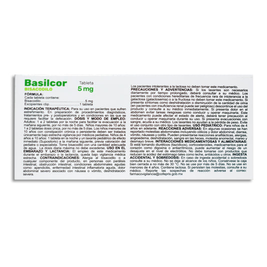 Basilcor, Bisacodilo 5 mg 10 Tabletas