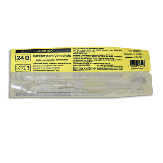 Catéter Para Venoclisis Amarillo 24G | Sumitex